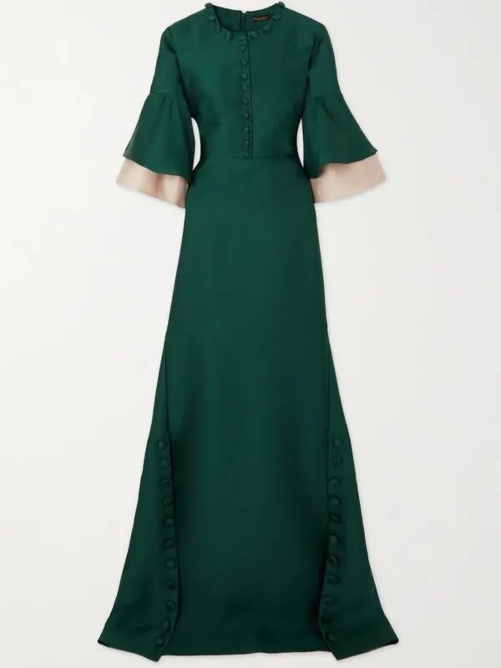 Reem Acra Button Embellished Ruffled Satin Gown – Green – Size XL – NWT